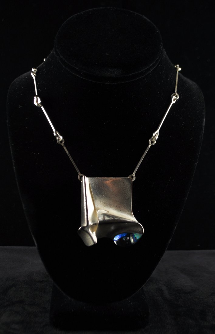 LAPPONIA PENDANT NECKLACE BY BJORN WECKSTROM: Signed on back of pendantDimensions: L 29.5" x Drop: 2"Condition: Good, some scuffs