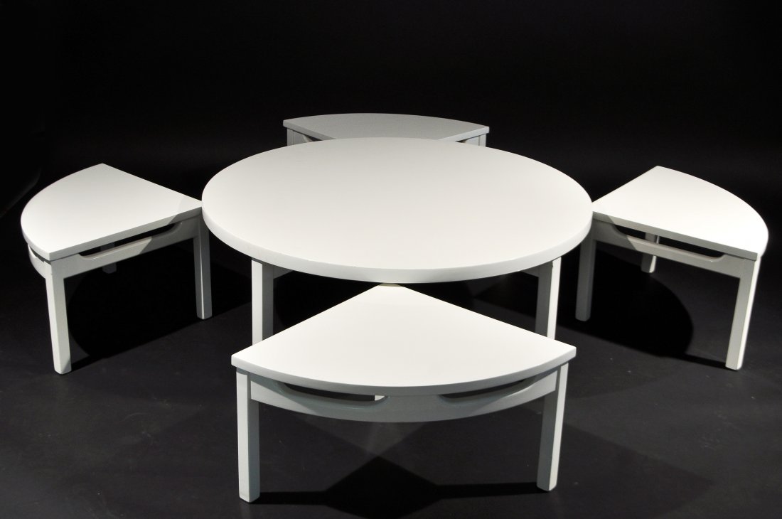 MID-CENTURY LACQUERED COFFEE TABLE & 4 STOOLS (1 of 8)