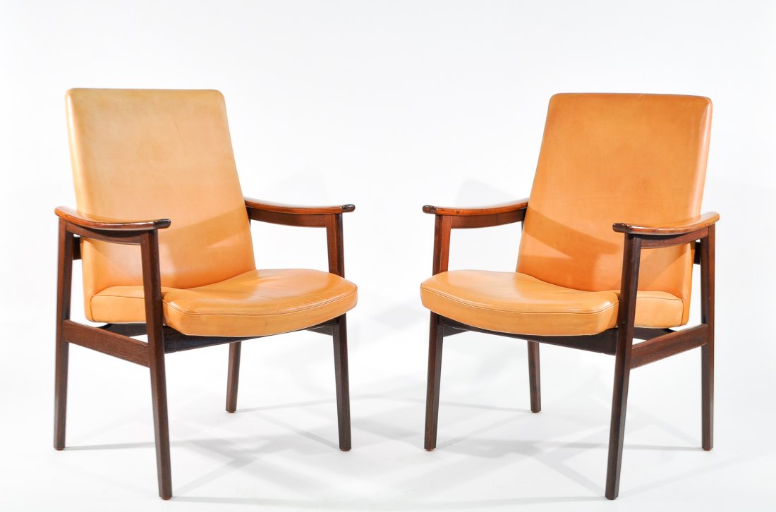 (2) DANISH TEAK & LEATHER ARM CHAIRS; DYRLUND (1 of 10)