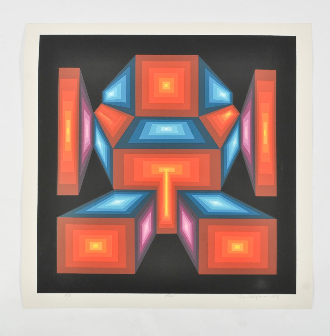 ROY AHLGREN (AMERICAN 1927-2011) OP ART SILKSCREEN: Signed in pencil to bottom "Ikon" Artists Proof ca 1976Dimensions: H 20" x W 20"Condition: good some light surface scratching