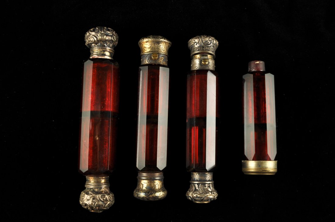 GROUPING OF DOUBLE ENDED CRANBERRY GLASS PERFUMES (1 of 8)