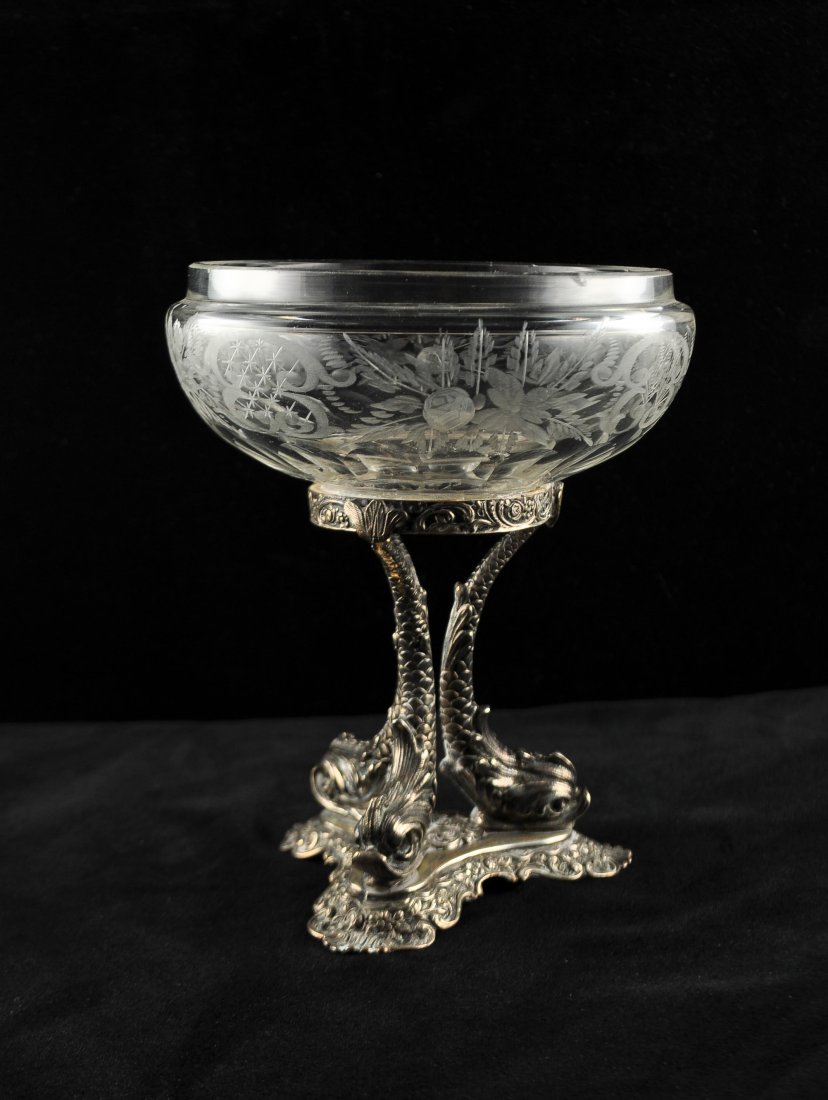 GERMAN 800 SILVER & ETCHED CRYSTAL COMPOTE (1 of 8)