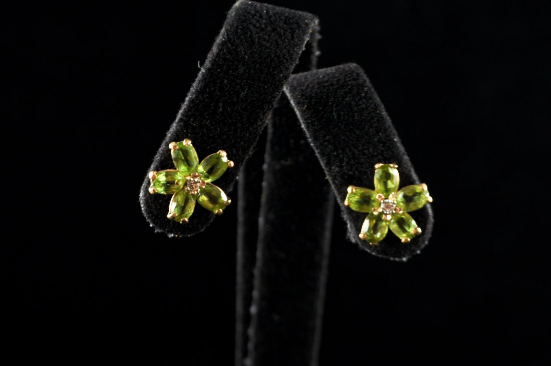 PAIR OF PERIDOT & DIAMOND FLOWER EARRINGS (1 of 5)