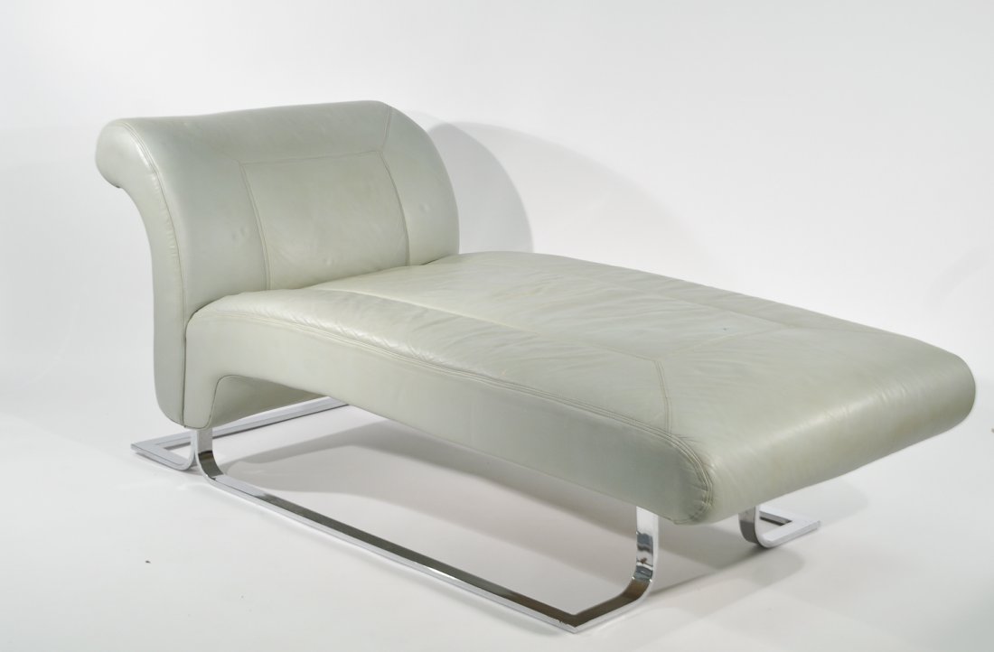 MID-CENTURY CHROME AND LEATHER CHAISE LOUNGE (1 of 9)