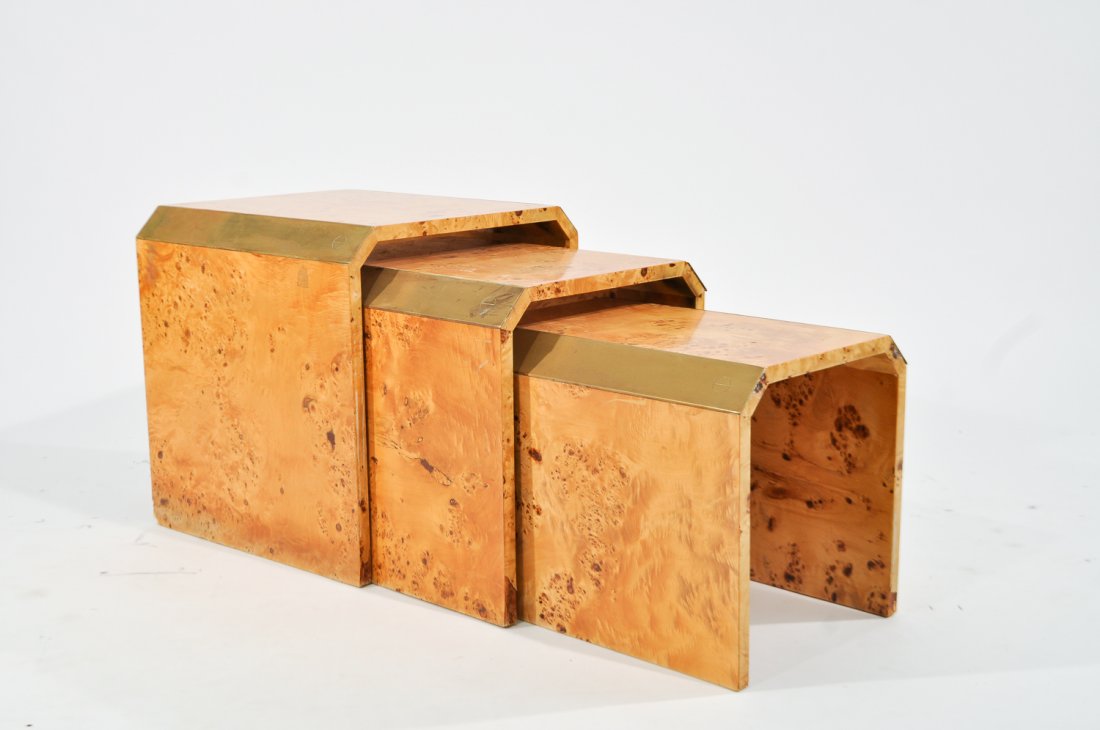 MILO BAUGHMAN STYLE BURLWOOD NESTING TABLES (1 of 9)