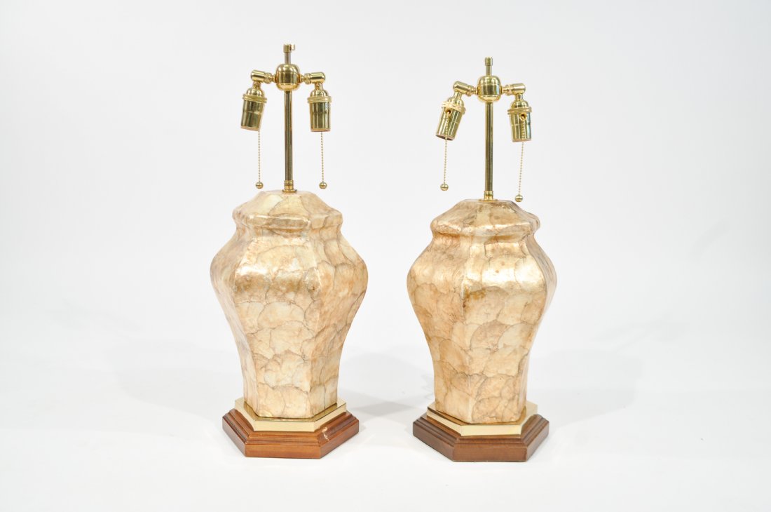 PAIR OF GOLD CAPIZ SHELL TABLE LAMPS (1 of 7)