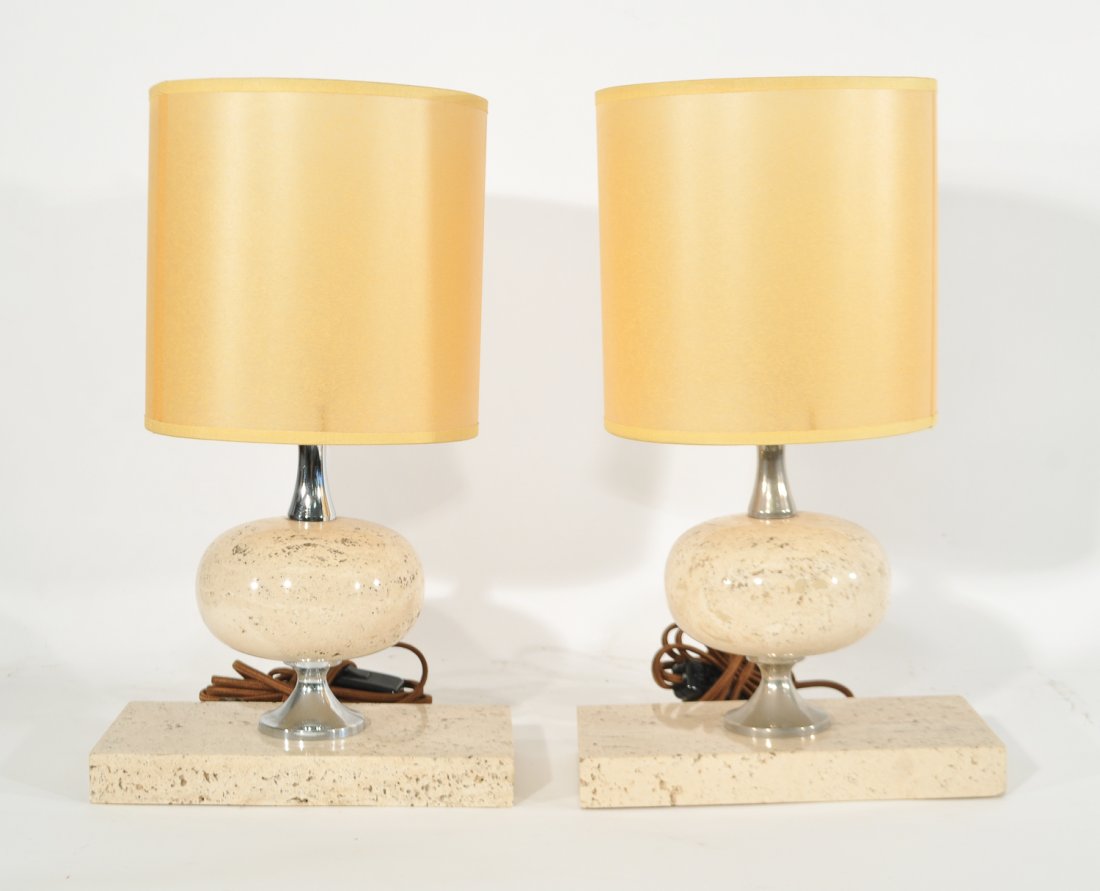 PHILIPPE BARBIER PAIR OF TRAVERTINE TABLE LAMPS (1 of 8)
