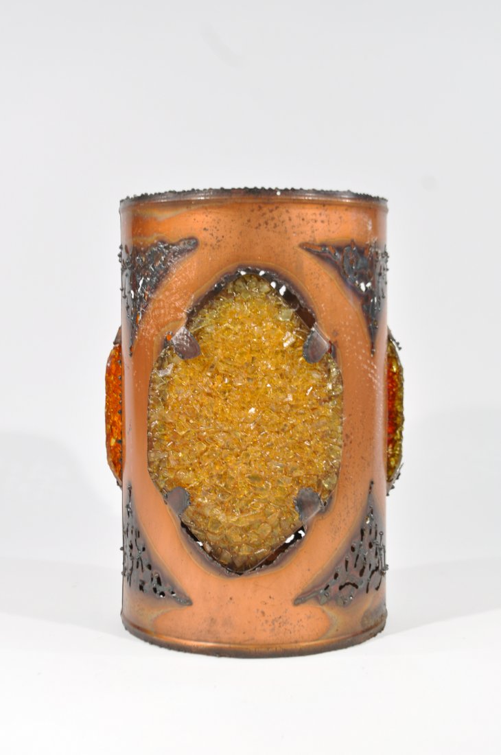 ACCOLAY BRUTALIST METAL LAMP SHADE: Acrylic and metal, unsignedDimensions: H 20" x Diameter 12"Condition: good, lacking interior supports for lamp base