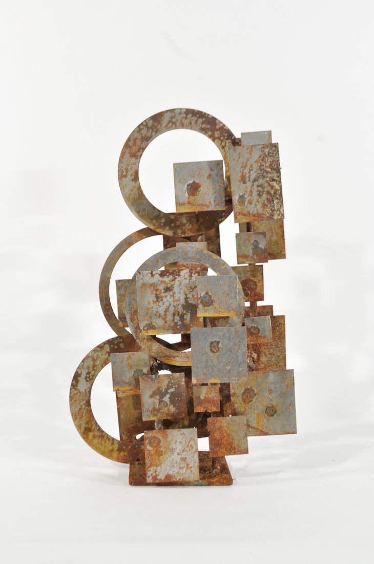 BRUTALIST METAL CIRCLE AND SQUARE SCULPTURE (1 of 10)