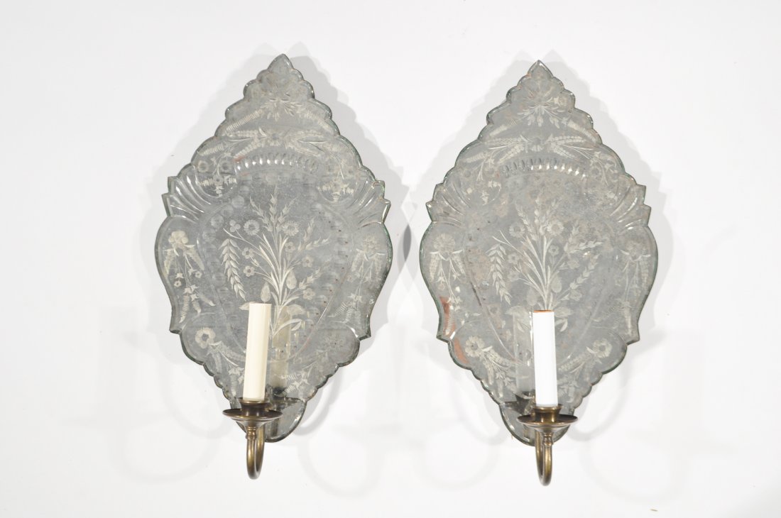 PAIR OF VENITIAN MIRRORED WALL SCONCES (1 of 9)