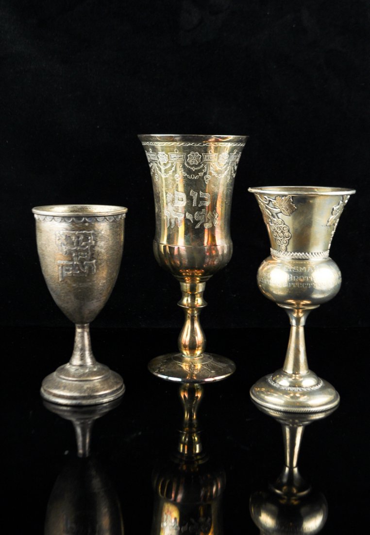 3 STERLING & SILVER PLATE KIDDISH CUPS (1 of 9)