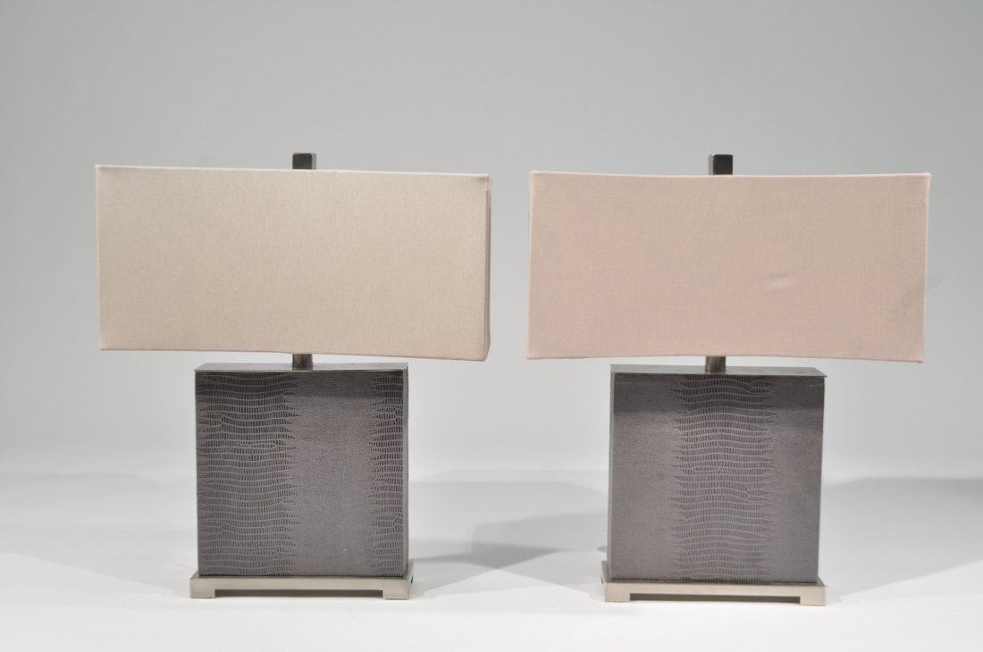 PAIR OF LAMPS IN THE MANNER OF KARL SPRINGER: Dimensions: H 20.5" x W 18" x D 8"Condition: good