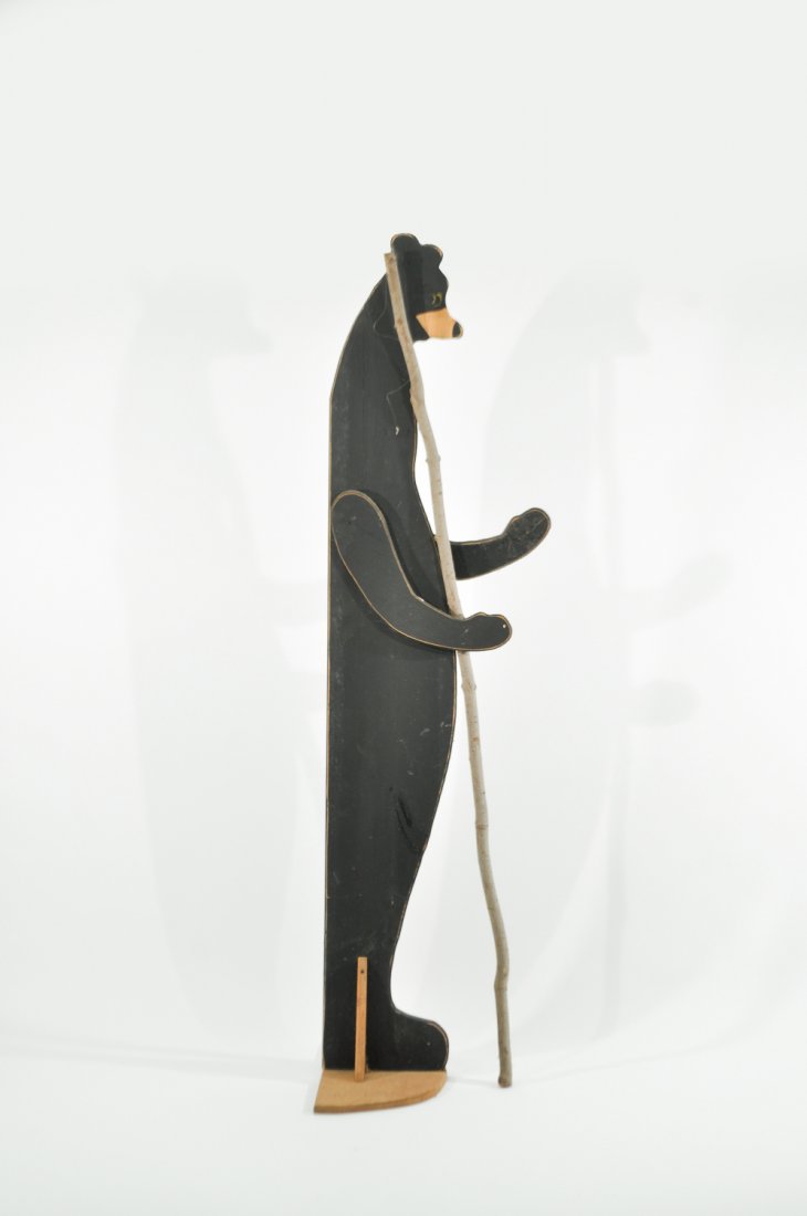 PAINTED WOODEN BUTLER BEAR: Dimensions: H 72" x W 19" x D 18"Condition: good, some wear to paint