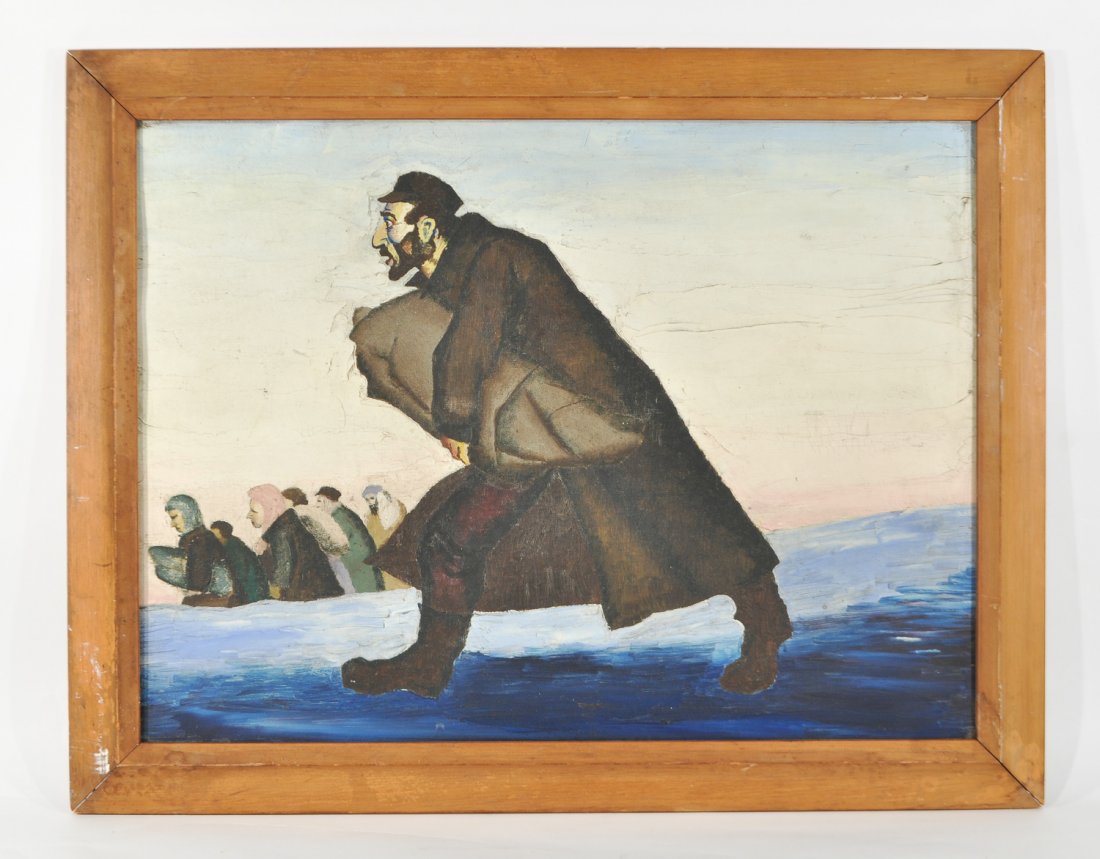 JEWISH OIL ON BOARD POGROM PAINTING (1 of 8)