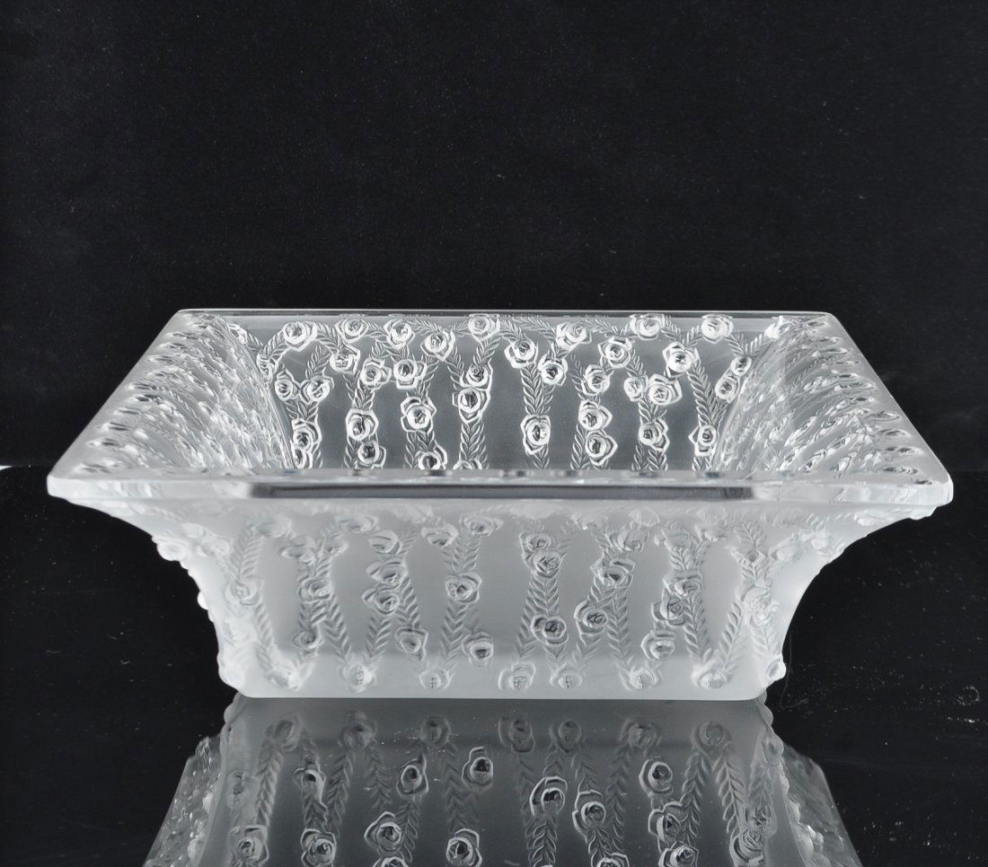 LALIQUE ROSE SQUARE GLASS BOWL (1 of 8)