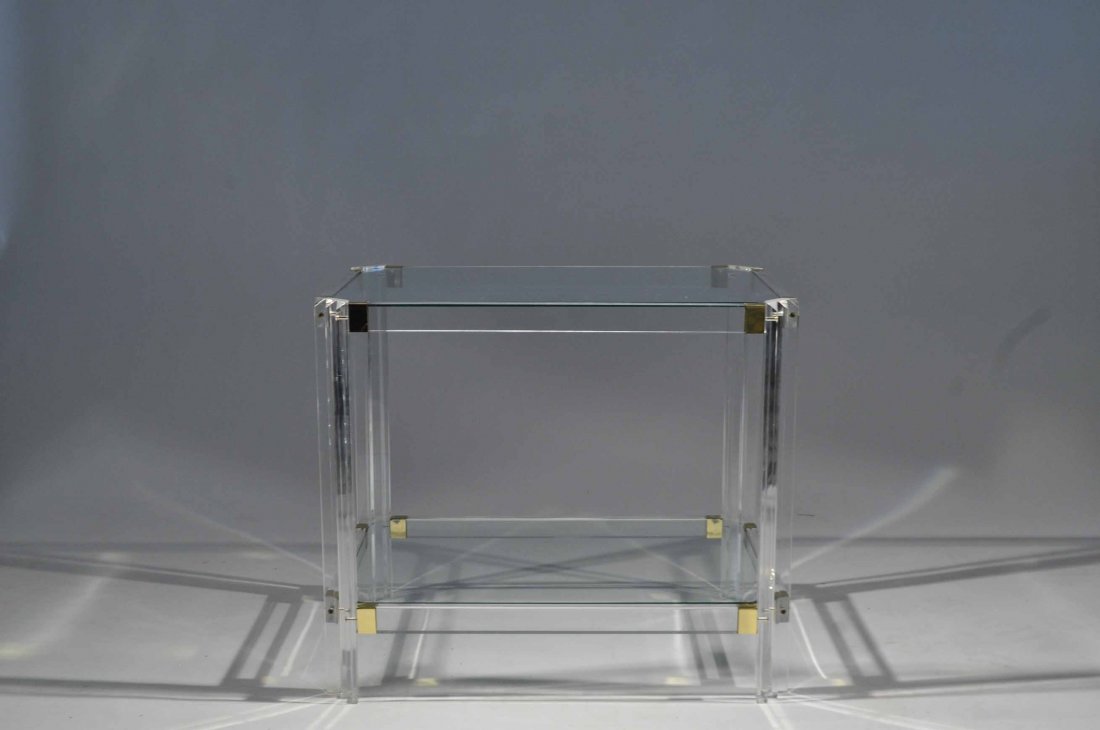 LUCITE, GLASS, & BRASS SIDE TABLE (1 of 7)