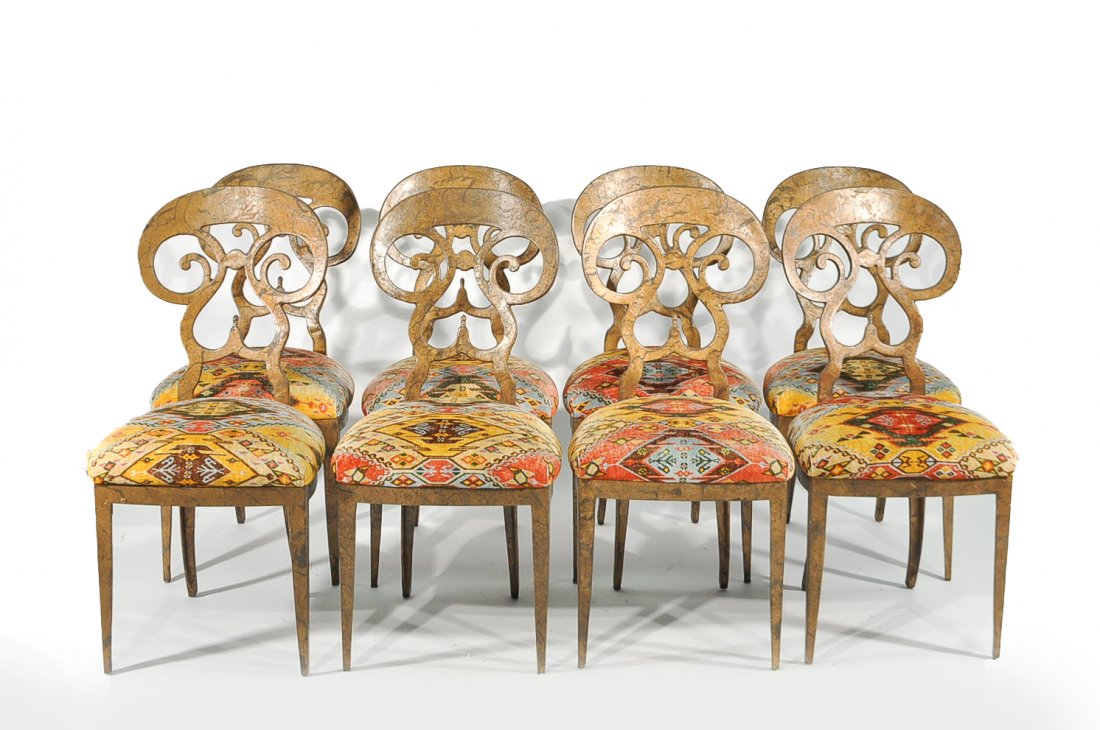 8 MODERN METAL CHAIRS W/ GOLD LEAF FINISH (1 of 10)