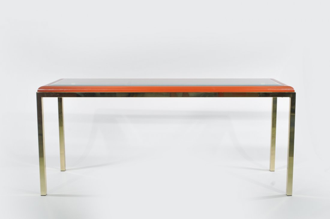 MODERN LACQUERED, BRASS, & GLASS CONSOLE (1 of 7)