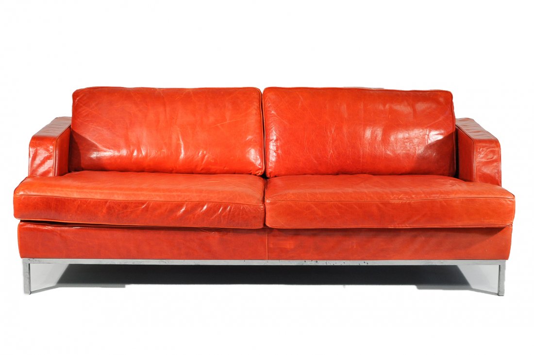 MODERN RED LEATHER SOFA (1 of 10)
