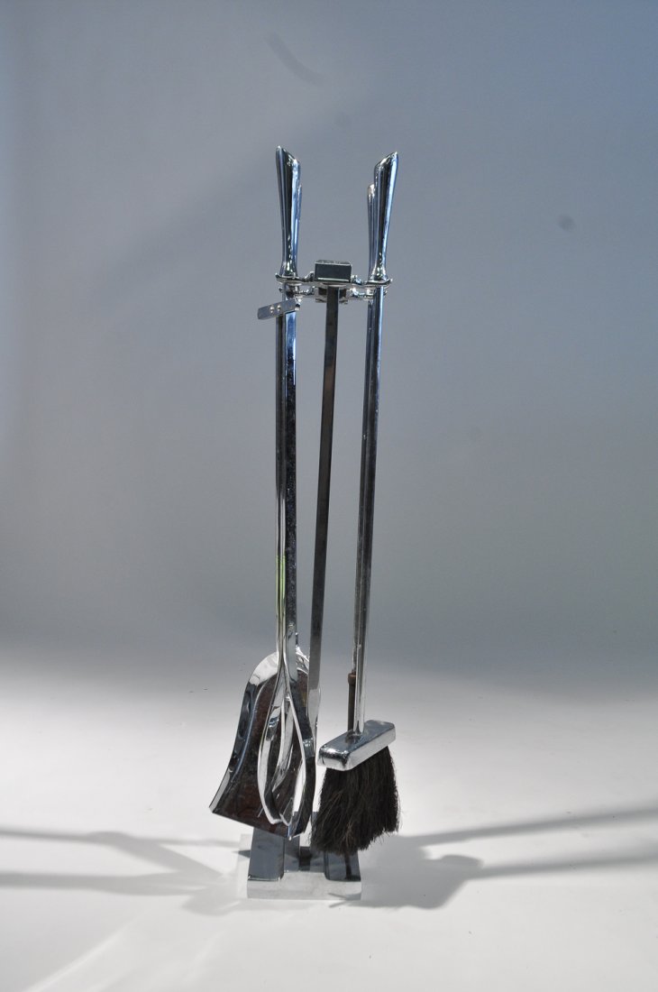 MODERN CHROME FIREPLACE TOOL SET (1 of 6)