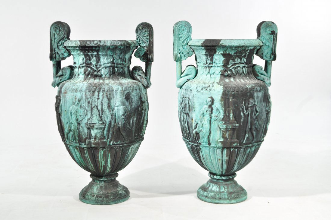 PAIR OF 20TH C. BRONZE URNS (1 of 10)