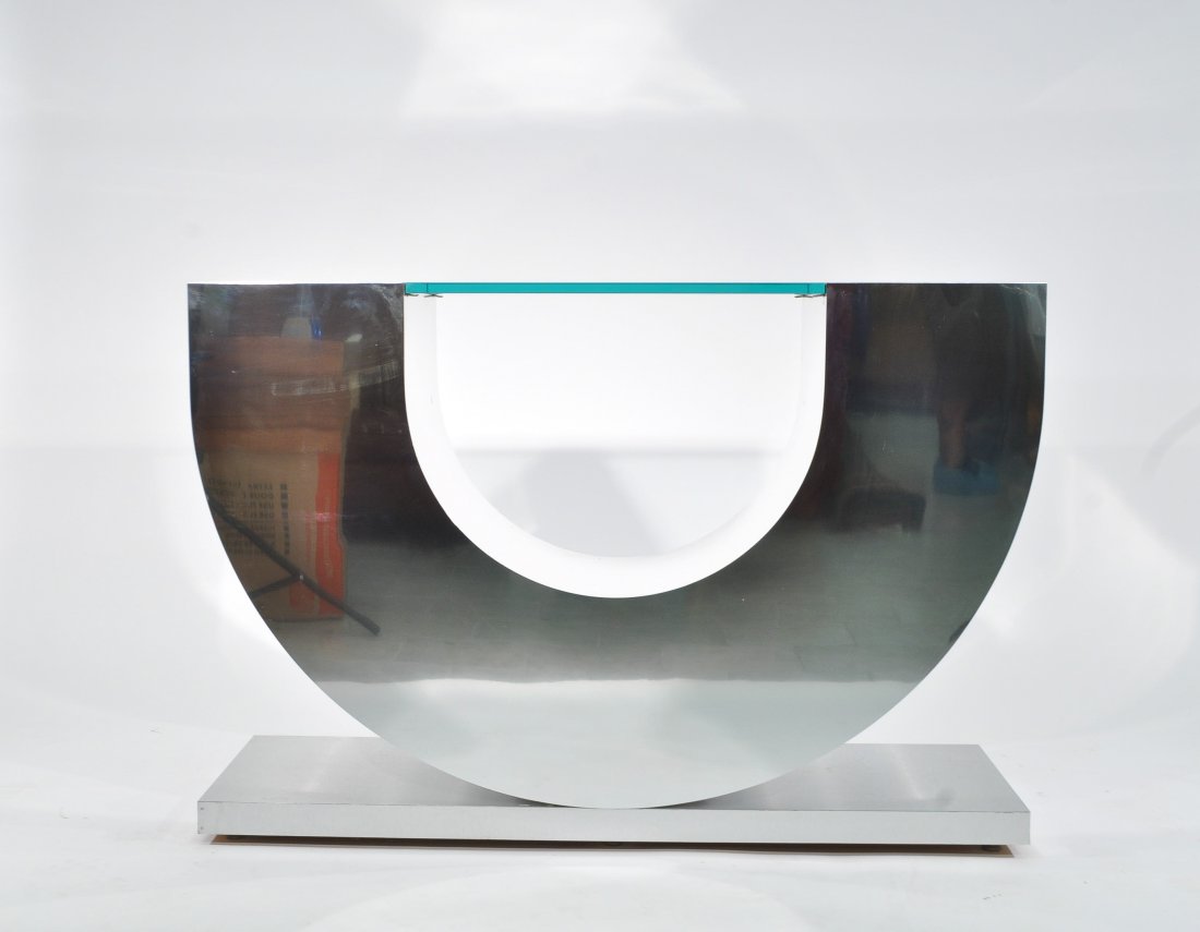 80S ALUMINUM GLASS CONSOLE TABLE (1 of 8)