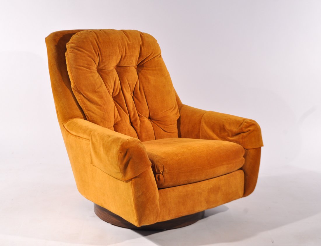 MID-CENTURY VELVET SELIG LOUNGE CHAIR: Label beneath seatDimensions: H 36" x W 34" x D 36"Condition: good, plush