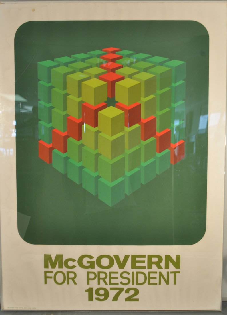 1972 MCGOVERN OP ART POSTER: Poster by NABIS Fine Arts, New York.Dimensions: (Frame) H 38.5" x W 28"Condition: some stain and light brown spots.
