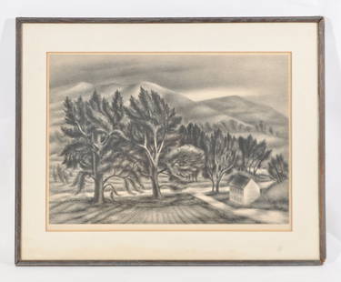 ALBERT HECKMAN (AMERICAN, 1893-1971) LITHOGRAPH: Original lithograph, "Windblown Trees", pencil signed lower right, titled lower leftDimensions: H 16.5" x W 20.5" frame; H 12" x W 16" sightCondition: good, no tears or repairs noted, browning to pape