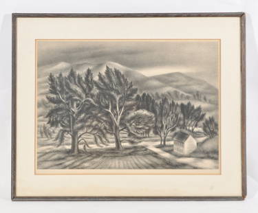 ALBERT HECKMAN (AMERICAN, 1893-1971) LITHOGRAPH: Original lithograph, "Windblown Trees", pencil signed lower right, titled lower leftDimensions: H 16.5" x W 20.5" frame; H 12" x W 16" sightCondition: good, no tears or repairs noted, browning to pape