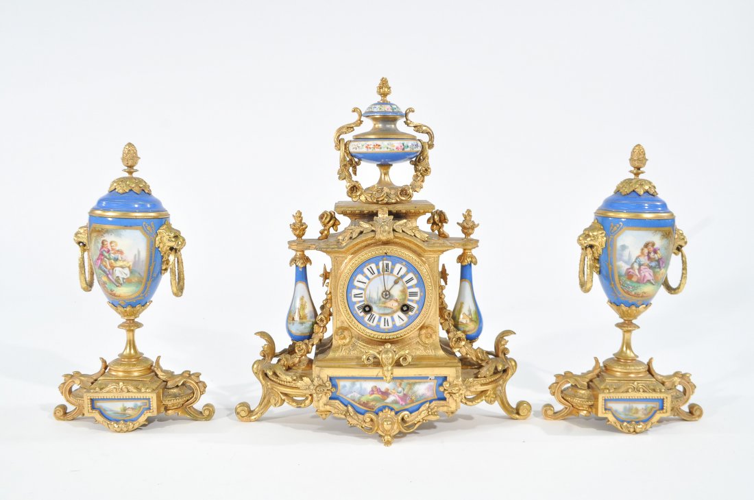 C. 1880 JAPY FRERES CLOCK SET W/ SEVRES PORCELAIN (1 of 10)