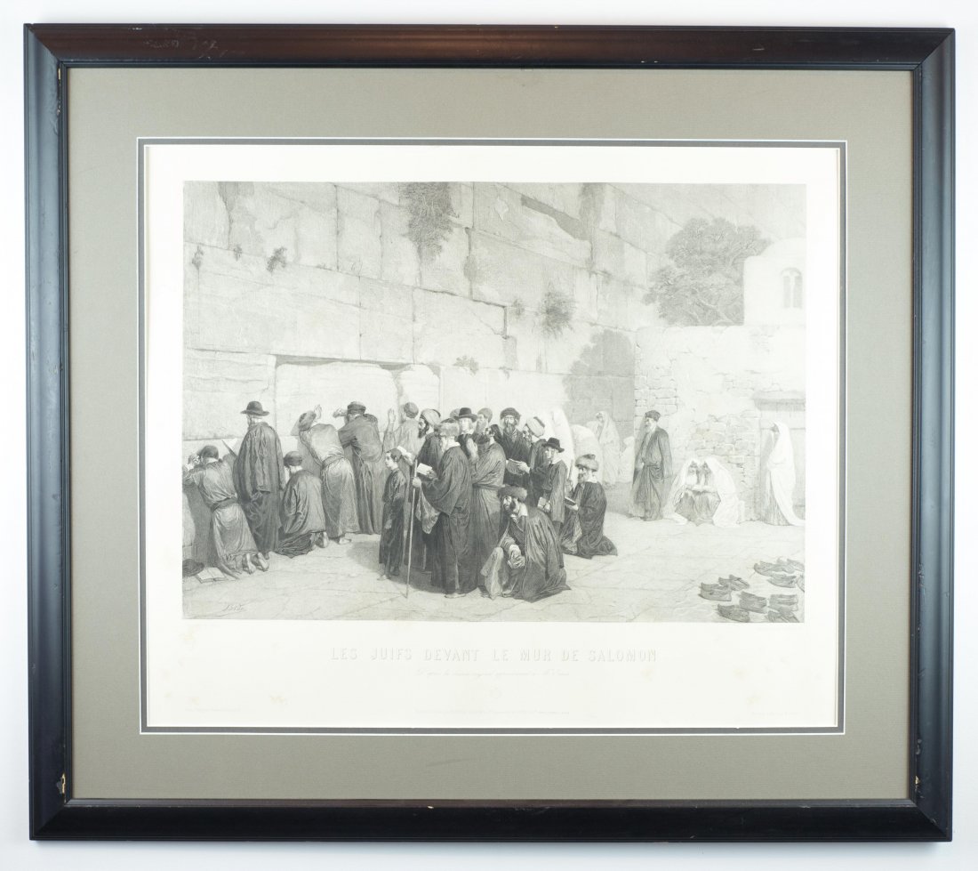 ENGRAVING OF THE WESTERN WALL: Alexandre Bida, engraving, signed in the plate lower left, Published by Boussod and Valadon according to Alexandre Bida's original illustration. Berlin-New York, c. 1880.Height 19.5" x Width 23"