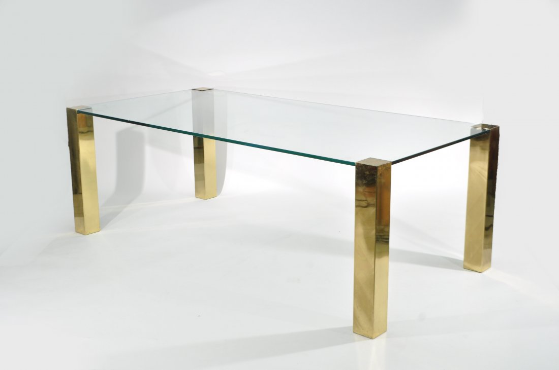 GLASS AND BRASS LEG DINING TABLE (1 of 7)