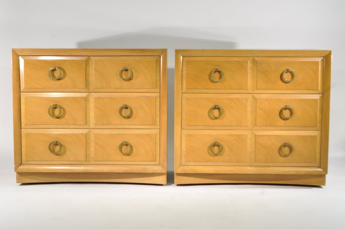 PAIR OF ROBSJOHN GIBBINGS; WIDDICOMB CHESTS: Both pieces marked to interior of drawer, brass pullsDimensions: H 32" x W 36" x D 20.5"Condition: good, watermarks to top of one, some finish wear to each from use