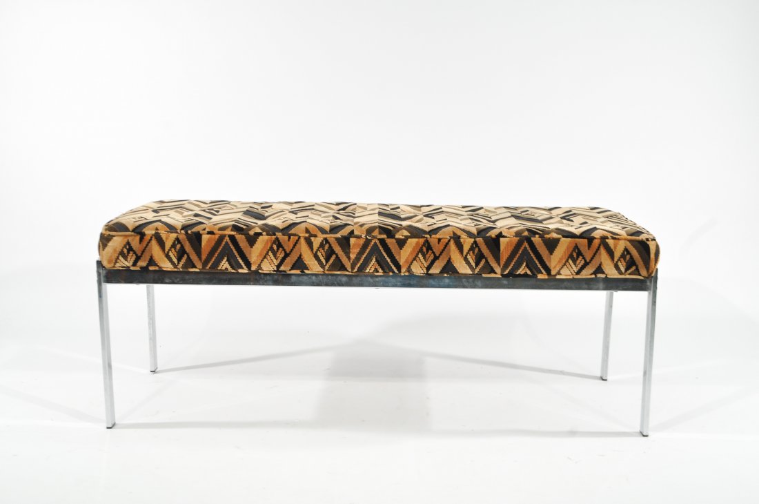 MID-CENTURY SELIG CHROMED BENCH: Selig label to bottomDimensions: H 19" x W 49" x D 21"Condition: good, some light wear from use