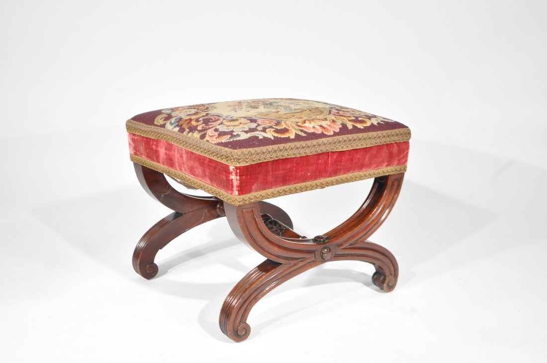 19TH C. NEEDLEWORK EMBROIDERED OTTOMAN (1 of 7)