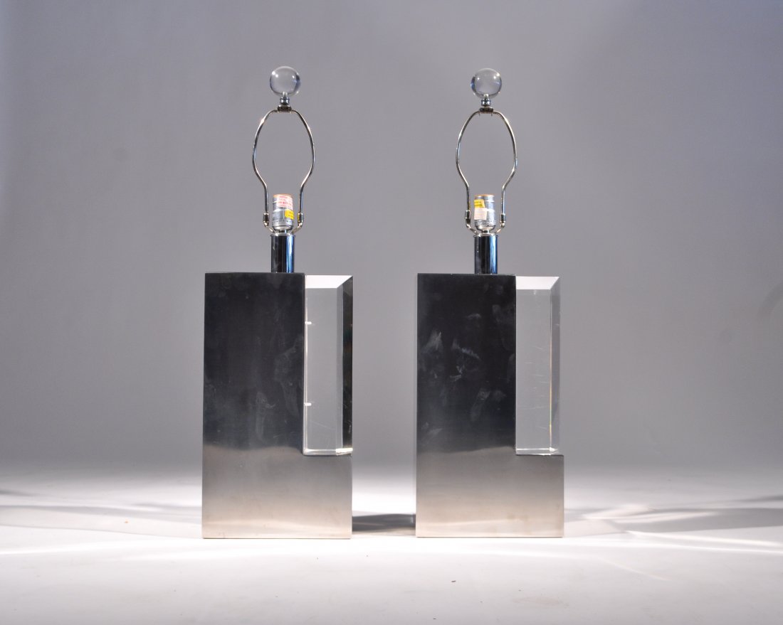 PAIR OF CHAPMAN CHROMED & LUCITE TABLE LAMPS (1 of 8)
