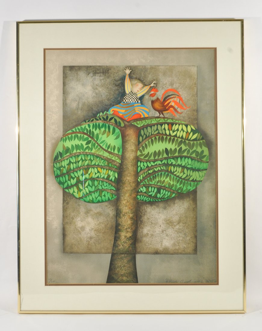 GRACIELA RODO BOULANGER (BOLIVIAN 1935 -): "Un Coq Pour Tatiana" , 1979Color lithograph, edition 43/200 lower left, signed lower rightDimensions: Frame H x W , sight H x W Condition: good Note:"Un Coq Pour Tatiana" is one among seven original