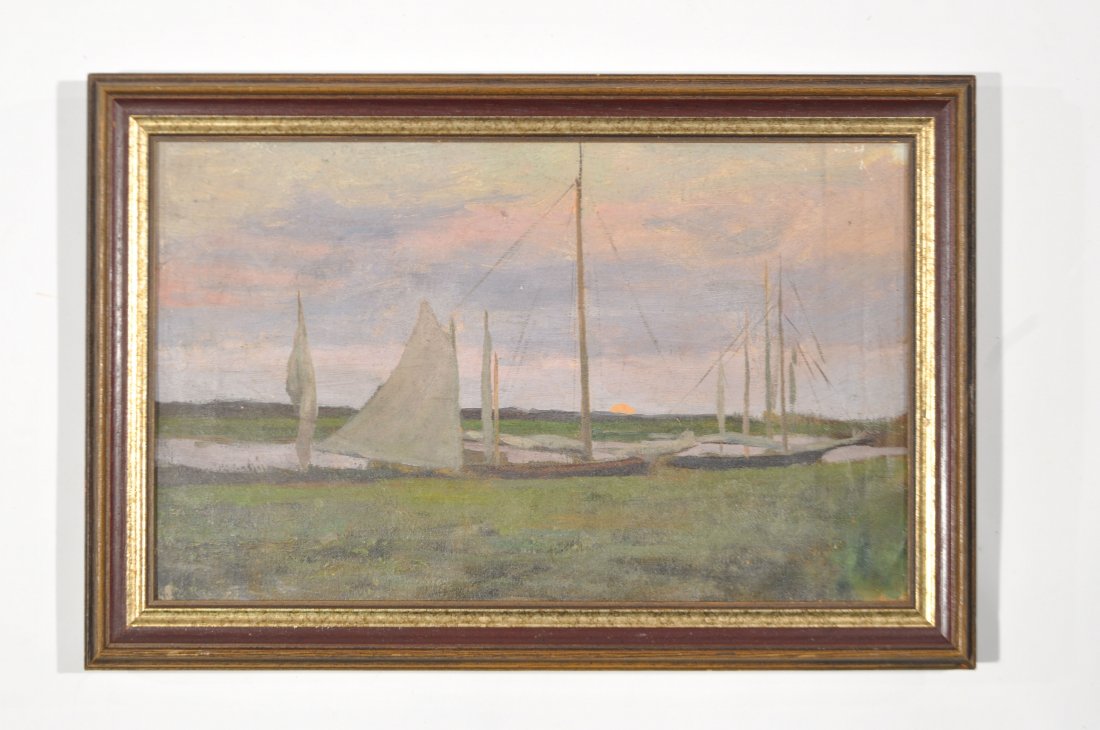 ATTR. WILLIAM MERRITT POST (AMERICAN 1859-1935): Oil on canvas, unsigned, stamped on the back 'Estate of William Merritt Post'Dimensions: H 12.25" x W 18.25" frame; H 9.5" x W 15.5"Condition: good, some crackling lines