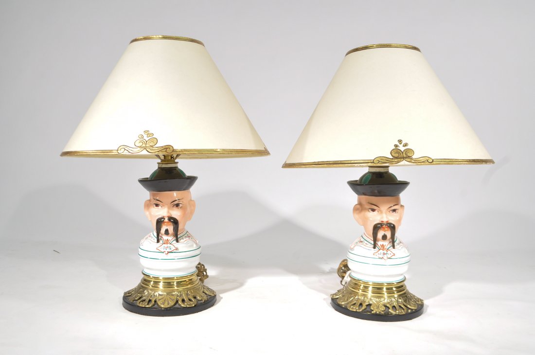 PAIR OF ENGLISH PORCELAIN CHINESE FIGURE LAMPS (1 of 8)