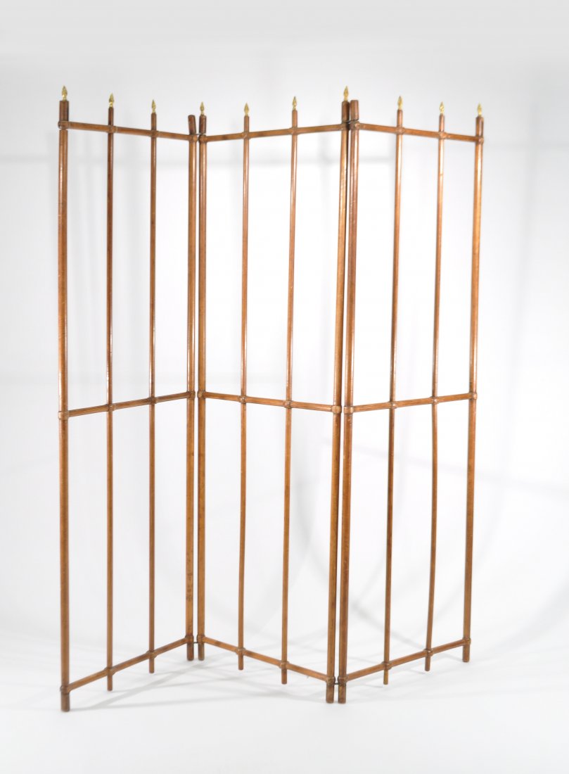 THREE PANEL WOOD DOWEL ENGLISH SCREEN (1 of 8)