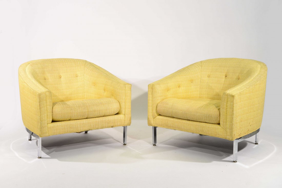 PAIR OF MILO BAUGHMAN STYLE CHROME LOUNGES (1 of 9)
