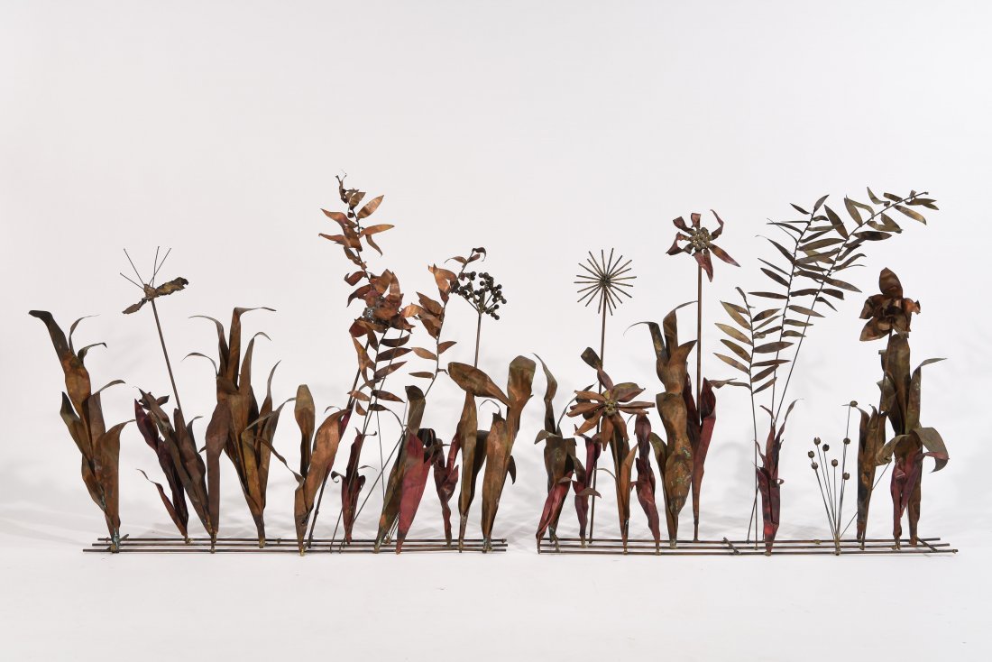 PAIR OF BRUTALIST FLOWER SCULPTURES (1 of 10)