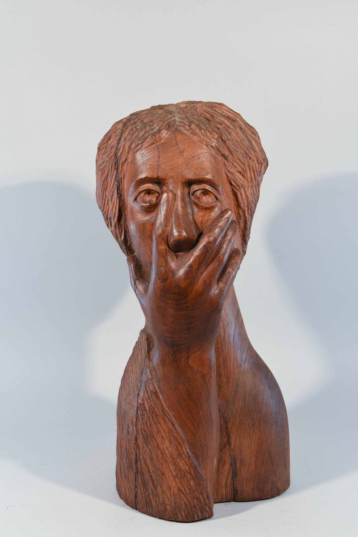 MID-CENTURY CARVED WOOD HEAD SCULPTURE (1 of 9)