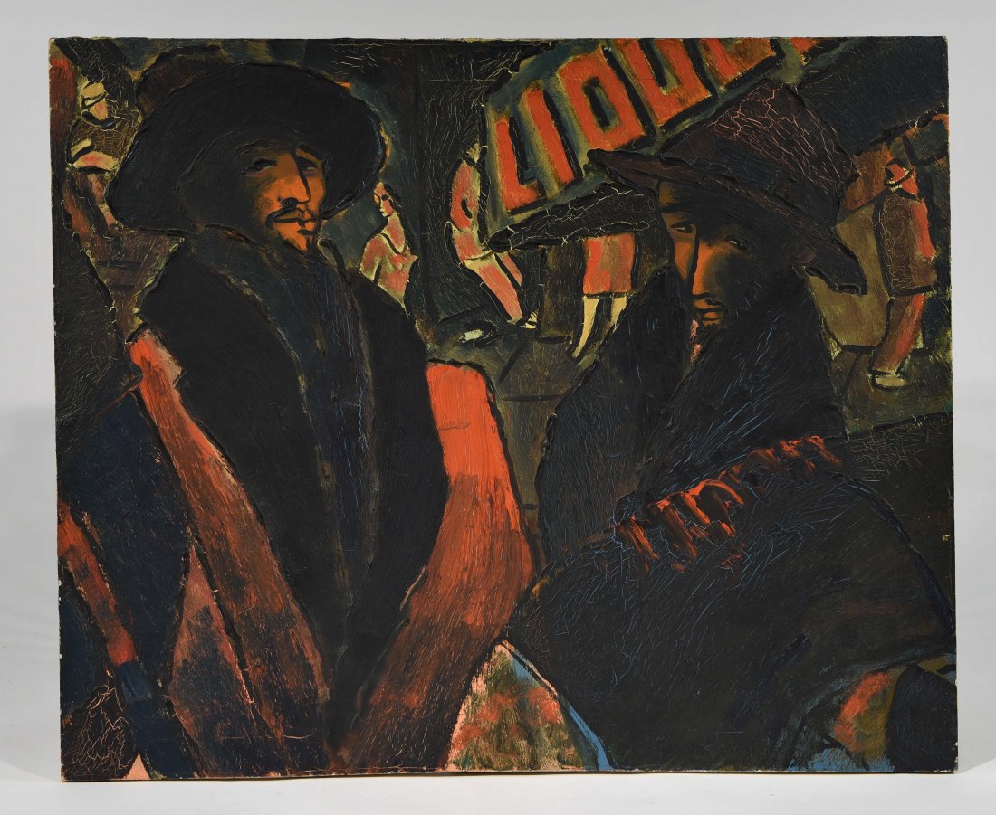 20TH CENTURY FAUVIST STYLE OIL: In the style of Andre Derain Oil on canvas, signed R&E Dimensions: H 28" x W 34" Condition: good surface dirt, cracking t the surface.