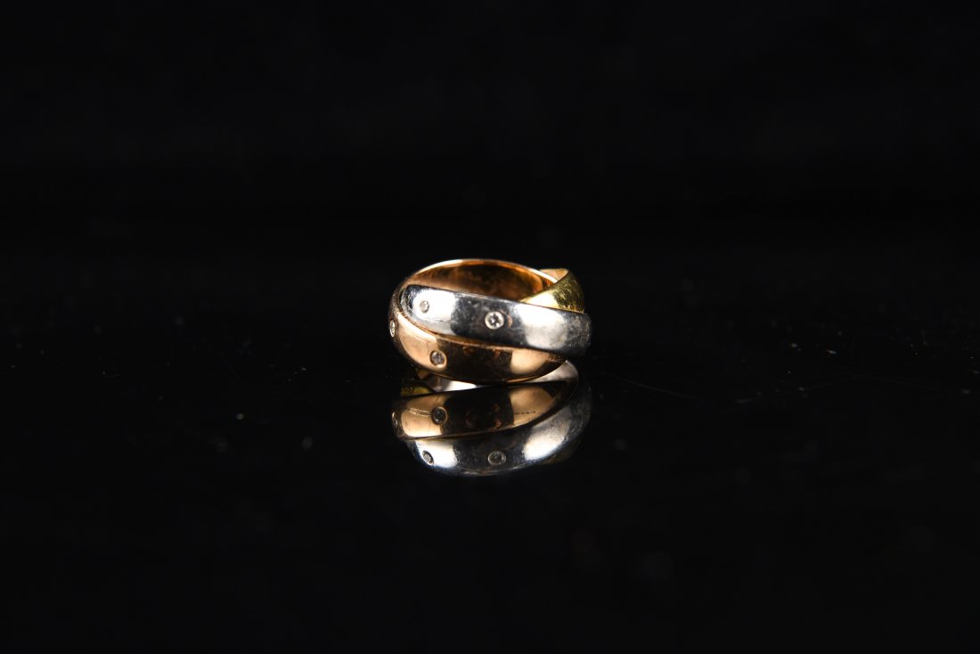 18K TRI-COLOR FLUSH SET DIAMOND 3 ROW ROLLING RING (1 of 3)