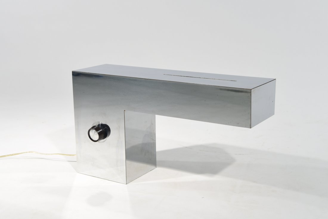 GEORGE KOVACS MID-CENTURY TABLE LAMP: Chrome clad, dimmer knob. Unmarked. Dimensions: H 10" x W 18" x D 5" Condition: Good.