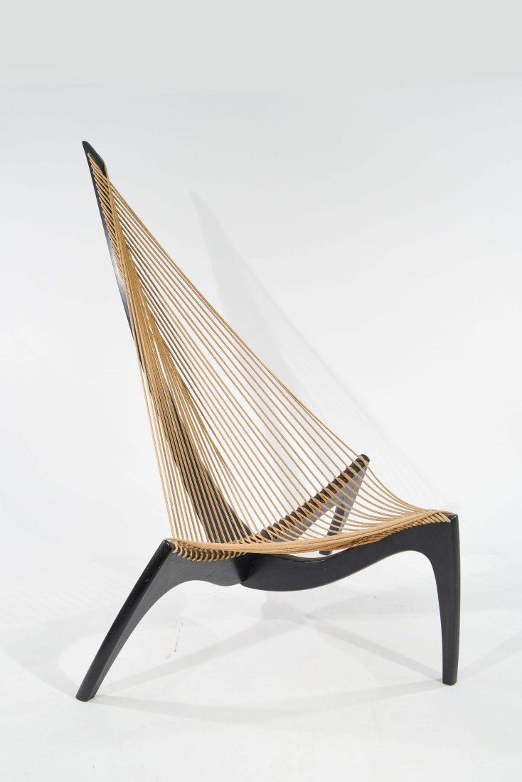 JORGEN HOVELSKOV HARP CHAIR: For Christensen & Larsen, rope seat, wood frame, unmarked. Dimensions: H 51" x W 41" x D 41" Condition: Good. Clean, some light finish wear to feet.