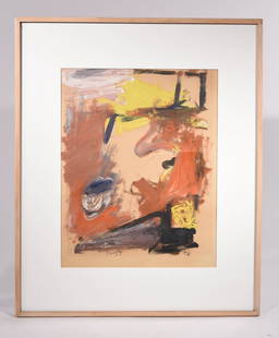 MILTON RESNICK (RUSSIAN/ AMERICAN 1917-2004): Untitled (abstract expressionist.) Oil on paper. Circa 1957. Dimensions: Frame H30.5" x W25 1/4", sight H 20.5 x W16" Condition: good, has a 7" tear on the middle right side.