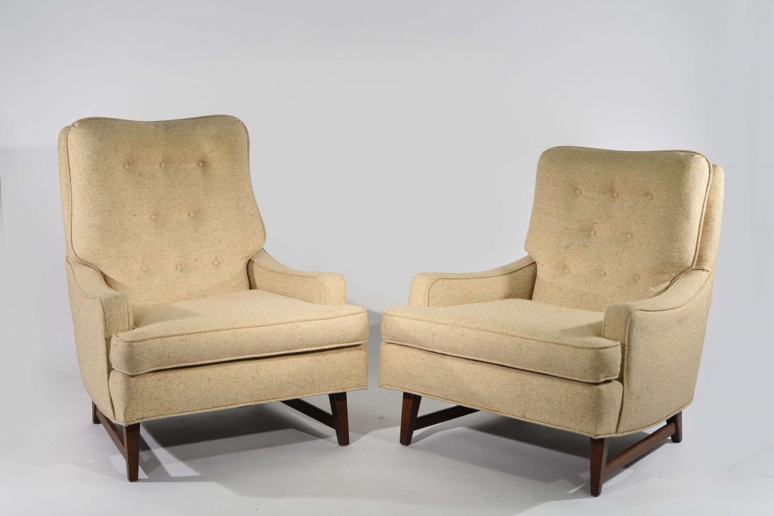 PAIR OF MID-CENTURY BEIGE ARM CHAIRS ATTR SELIG (1 of 7)